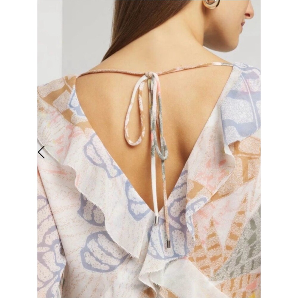 White House BlackMarket Floral Long SLV‎ Raffle Front Blouse SZ S V Neck Multi - Picture 3 of 14